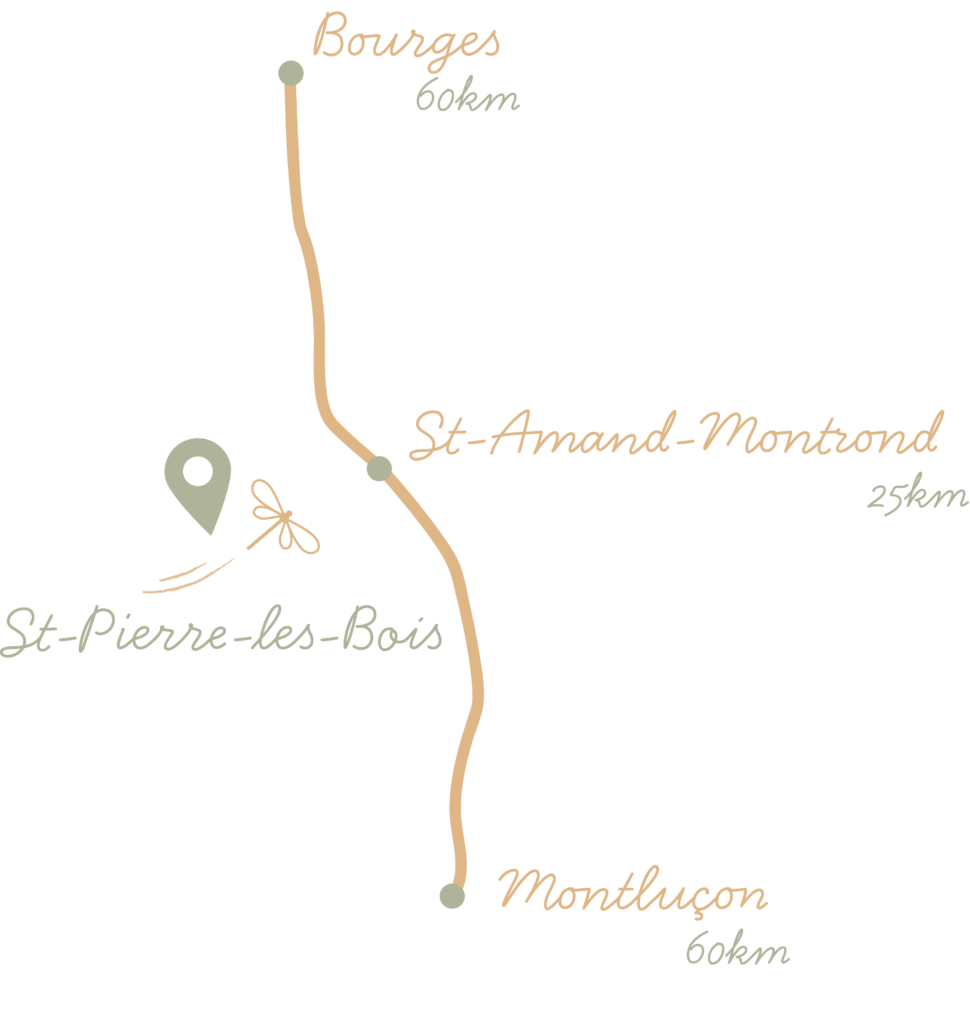 Plan pour localiser le cabinet à St-Pierre-les-Bois dans le Berry